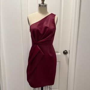 Halston Heritage One-Shoulder Burgundy Dress